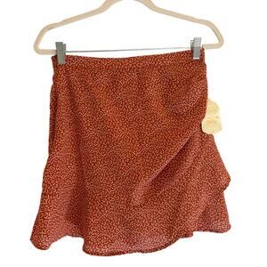 Altar’d State Womens Medium Mini Skirt Brown White Ruffle Fall Pumpkin Patch NWT